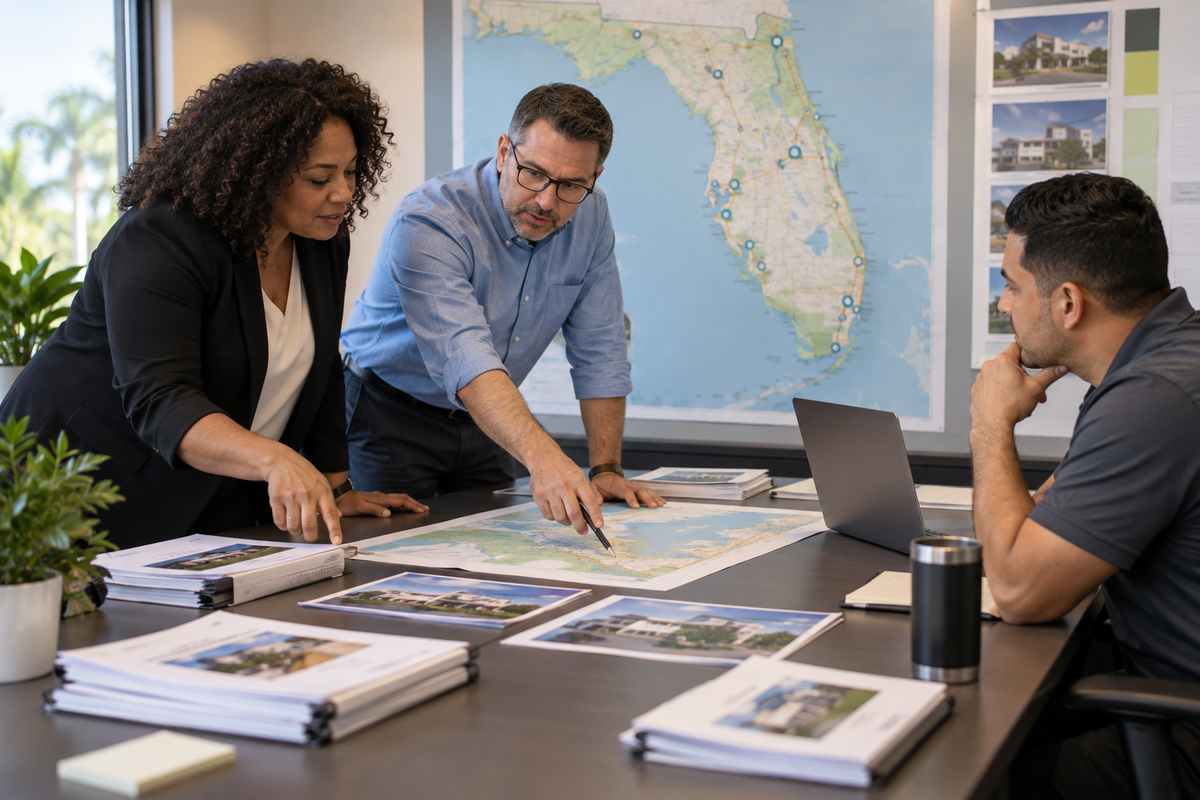 Operations team planning technology deployment across multiple locations
